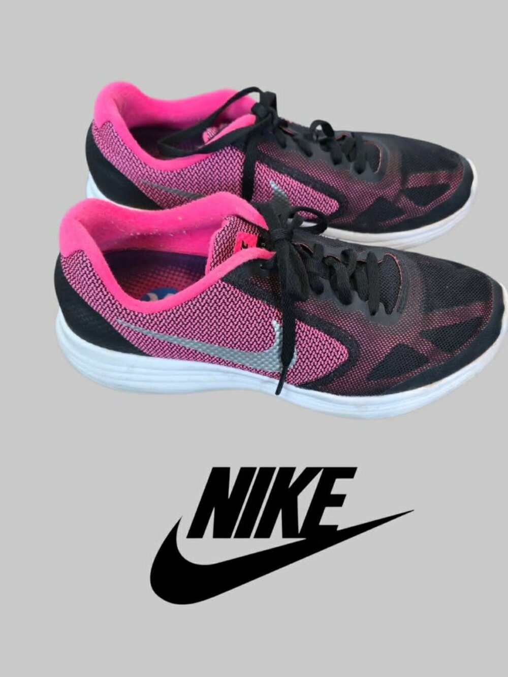 NIKE Revolution 3 HyperPink Black White Lace Up Sneakers Shoes  Womens Youth 6